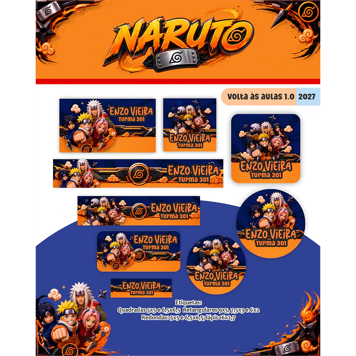 Kit Digital Encadernação Naruto 2027 - Volta às Aulas  2