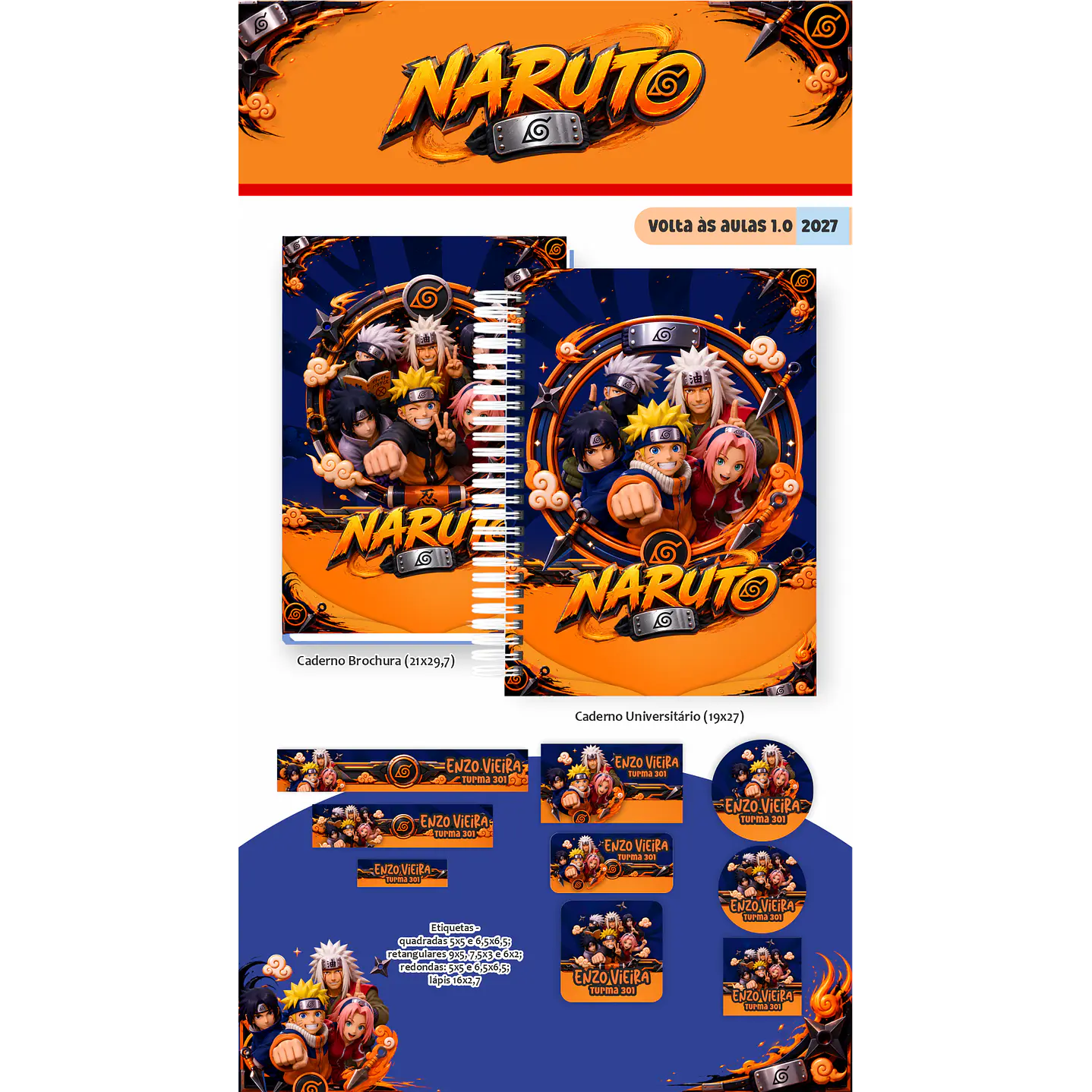 Kit Digital Encadernação Naruto 2027 - Volta às Aulas  4