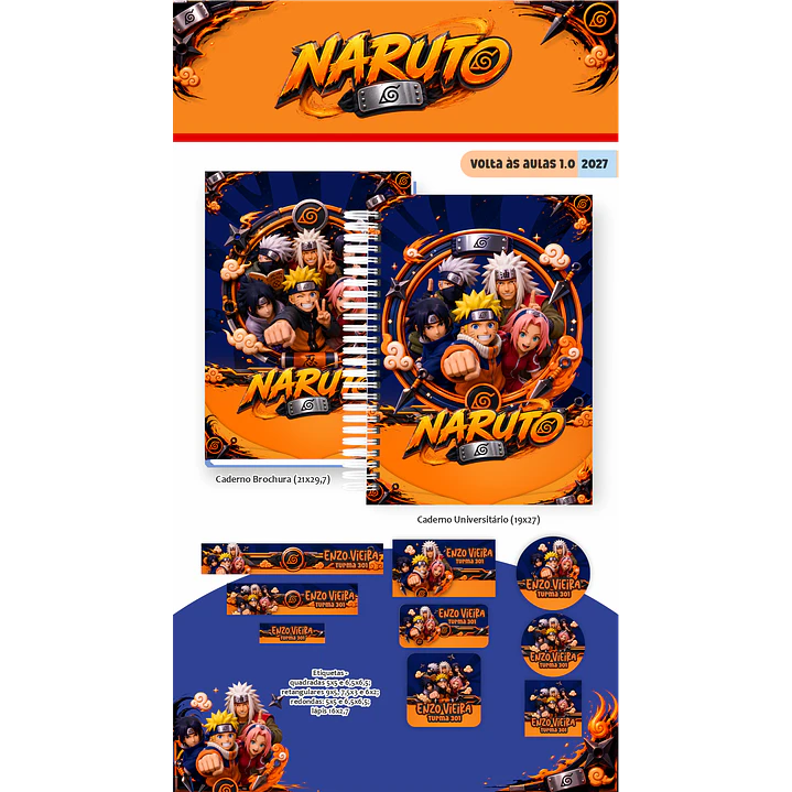 Kit Digital Encadernação Naruto 2027 - Volta às Aulas  4