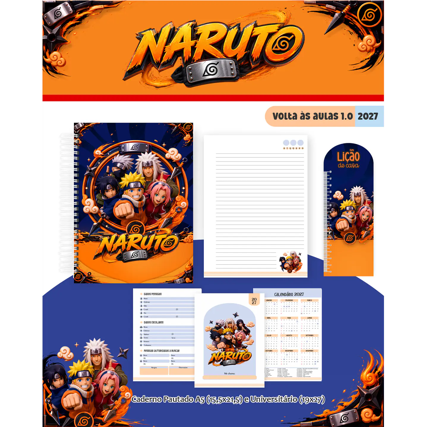 Kit Digital Encadernação Naruto 2027 - Volta às Aulas  7