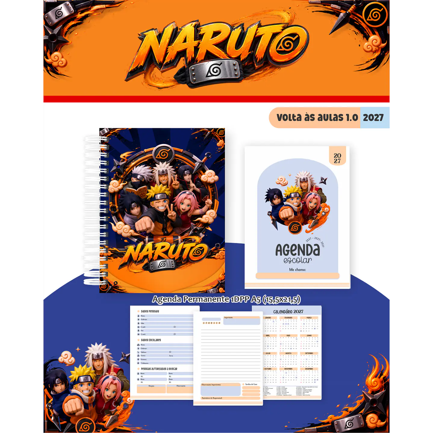 Kit Digital Encadernação Naruto 2027 - Volta às Aulas  8
