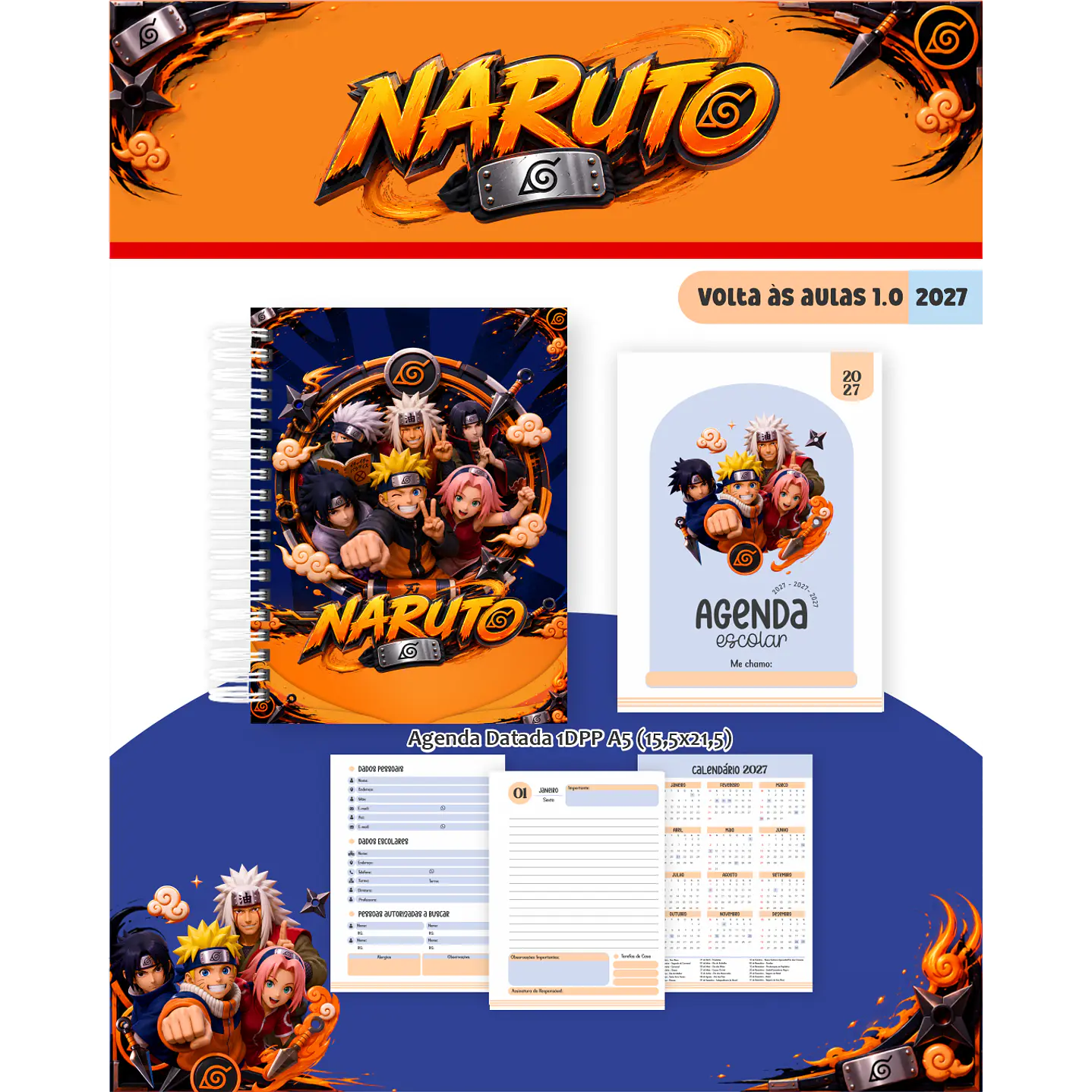 Kit Digital Encadernação Naruto 2027 - Volta às Aulas  9