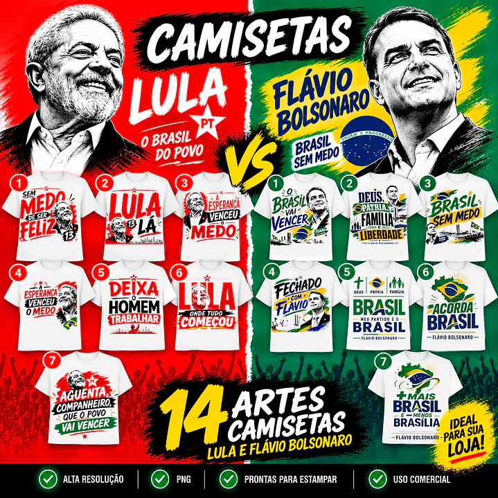 14 Artes para Camisetas Lula e Flávio Bolsonaro  1