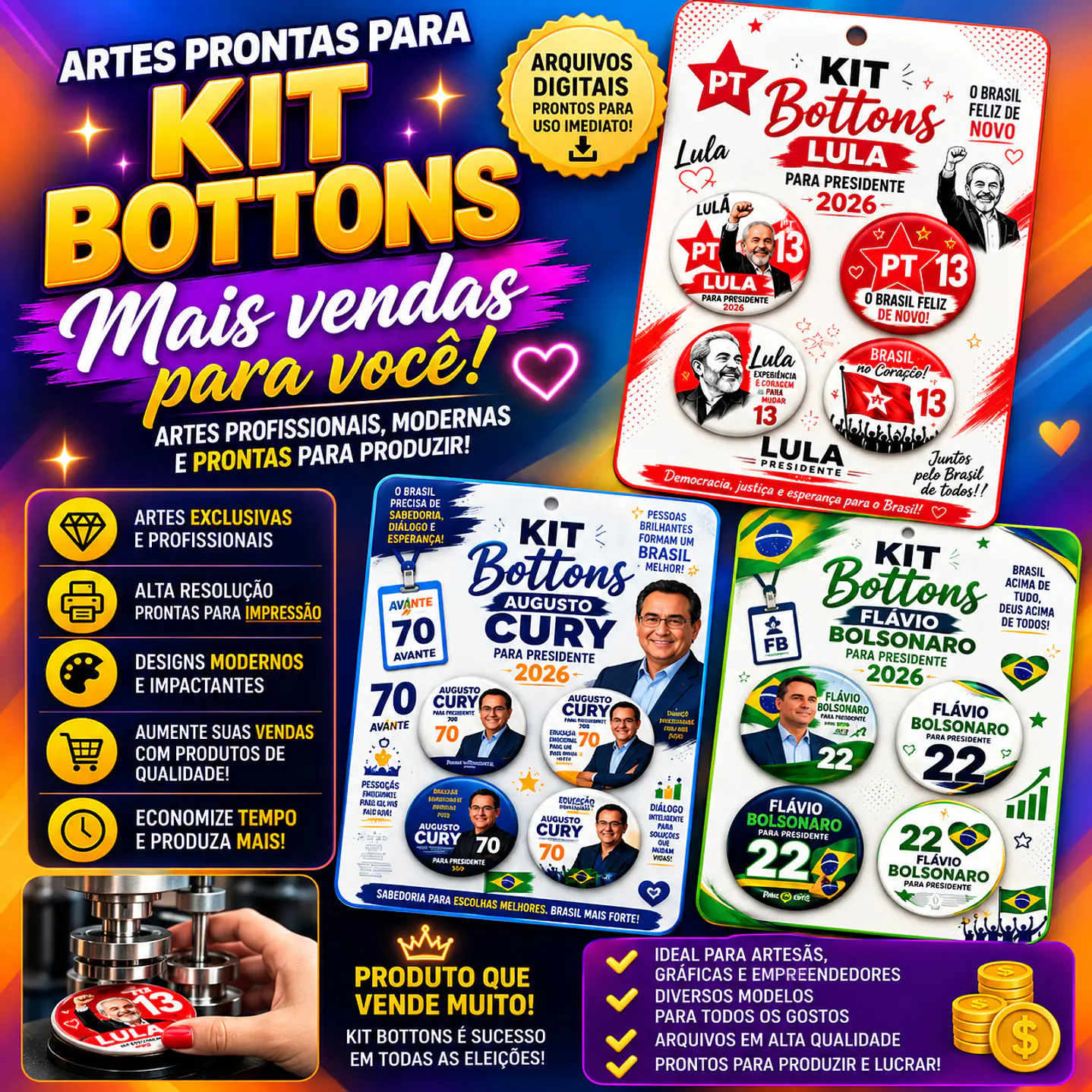 Kit Bottons com Artes Políticas para Personalizados 1