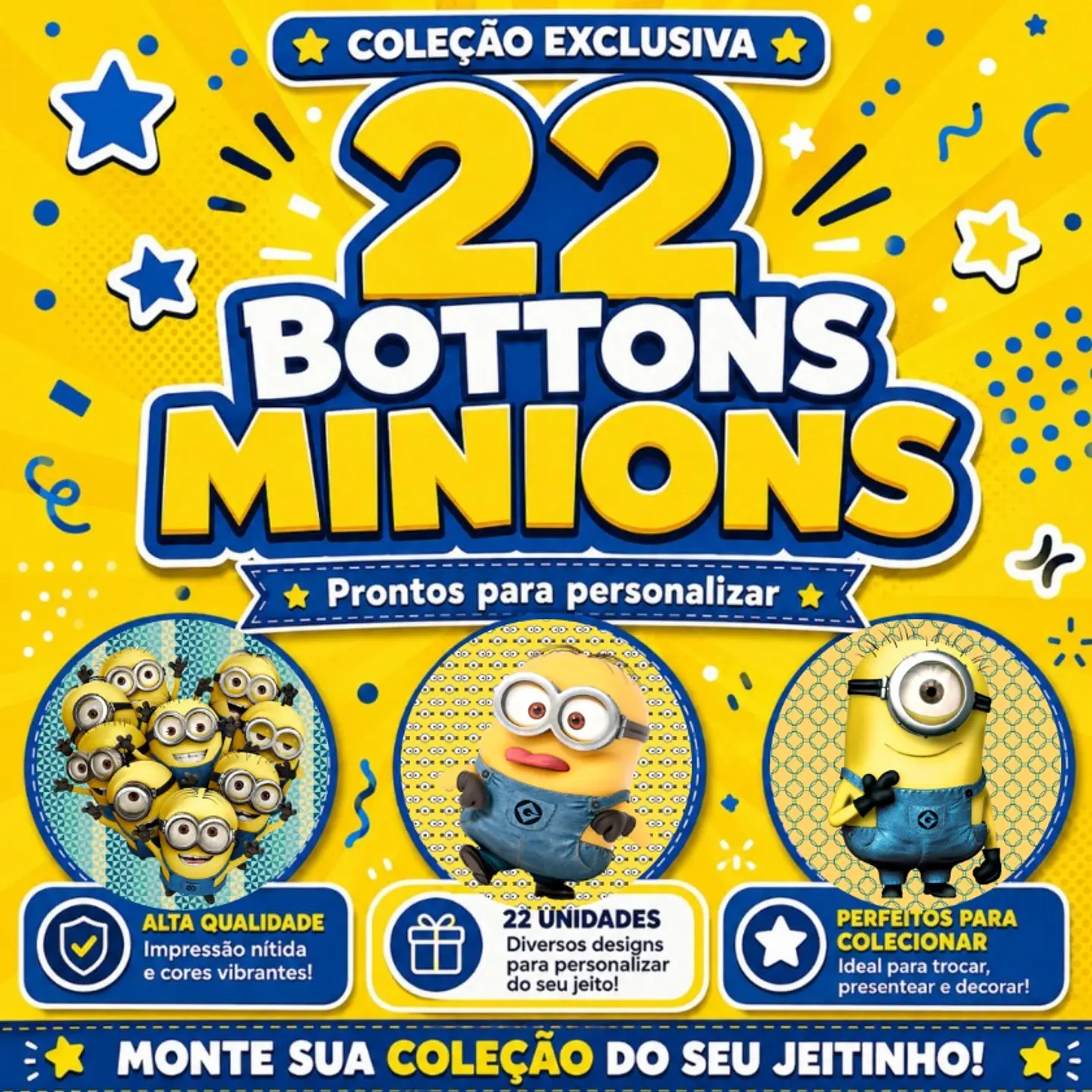 Kit Digital 22 Bottons Minions para Personalizados 1