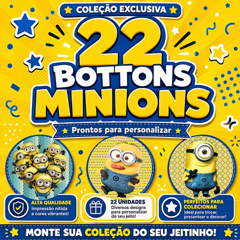 Kit Digital 22 Bottons Minions para Personalizados