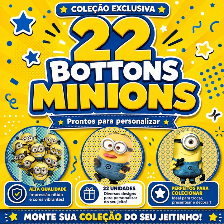 Kit Digital 22 Bottons Minions para Personalizados 1