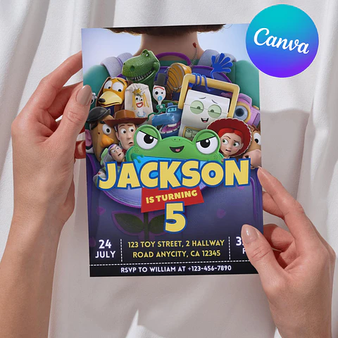 Convite Digital Toy Story Editável no Canva