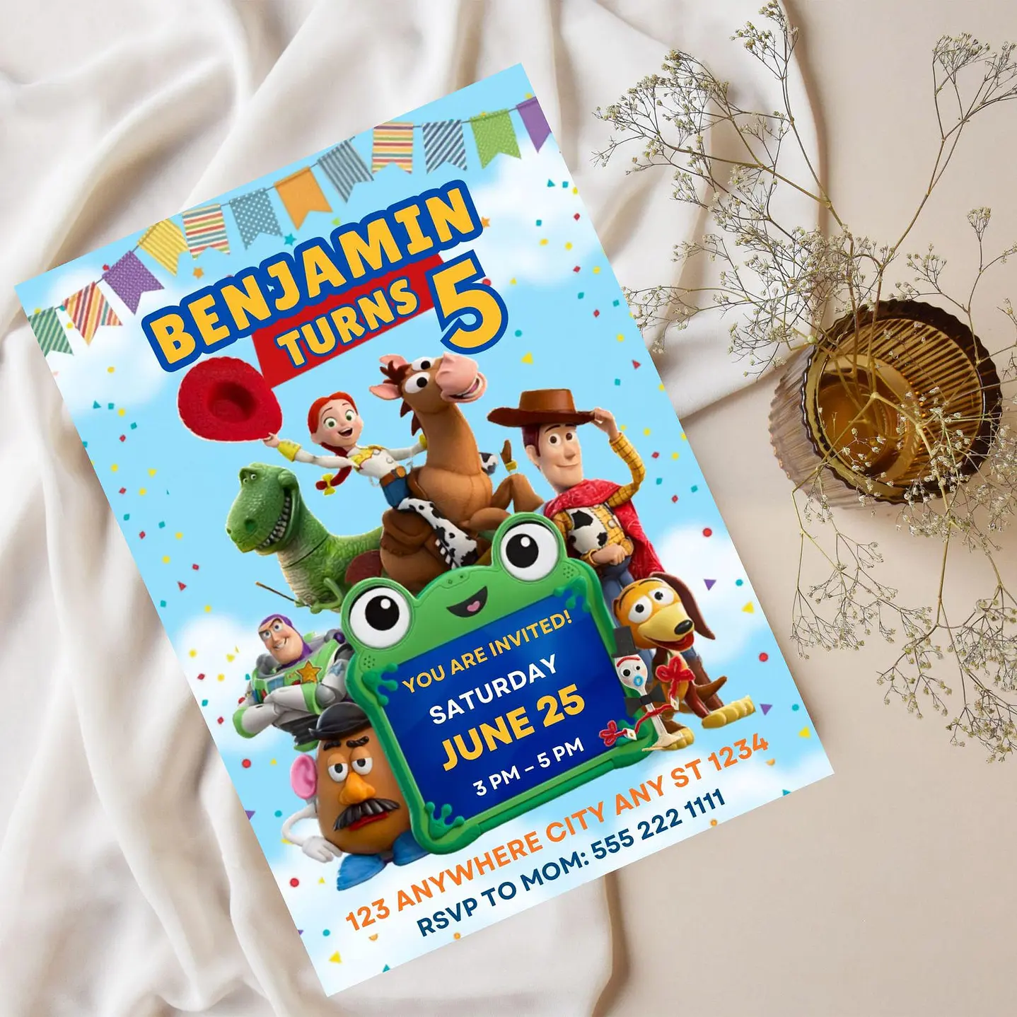 Convite de Aniversário Toy Story 5 Editável no Canva 2