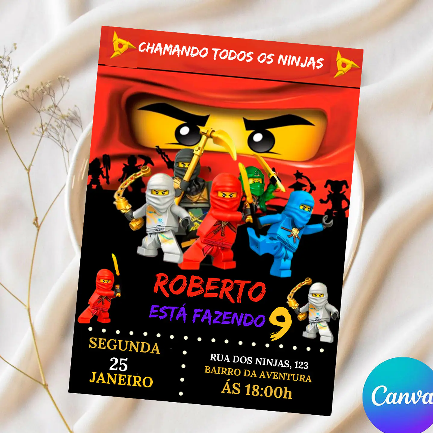 Convite Digital Ninjango Editável no Canva 2