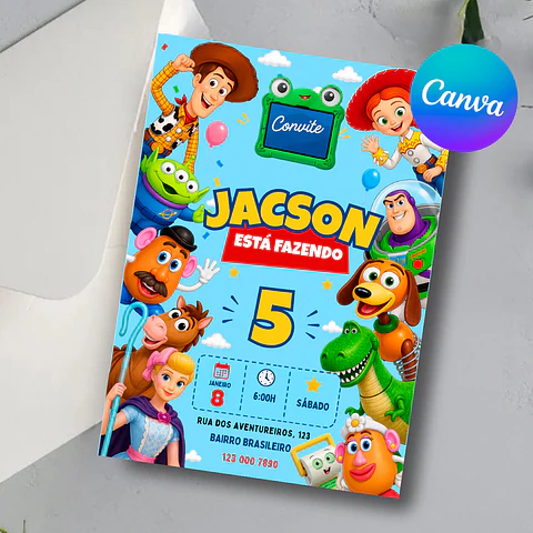 Convite Toy Story 5 Editável com Canva - Download Imediato 