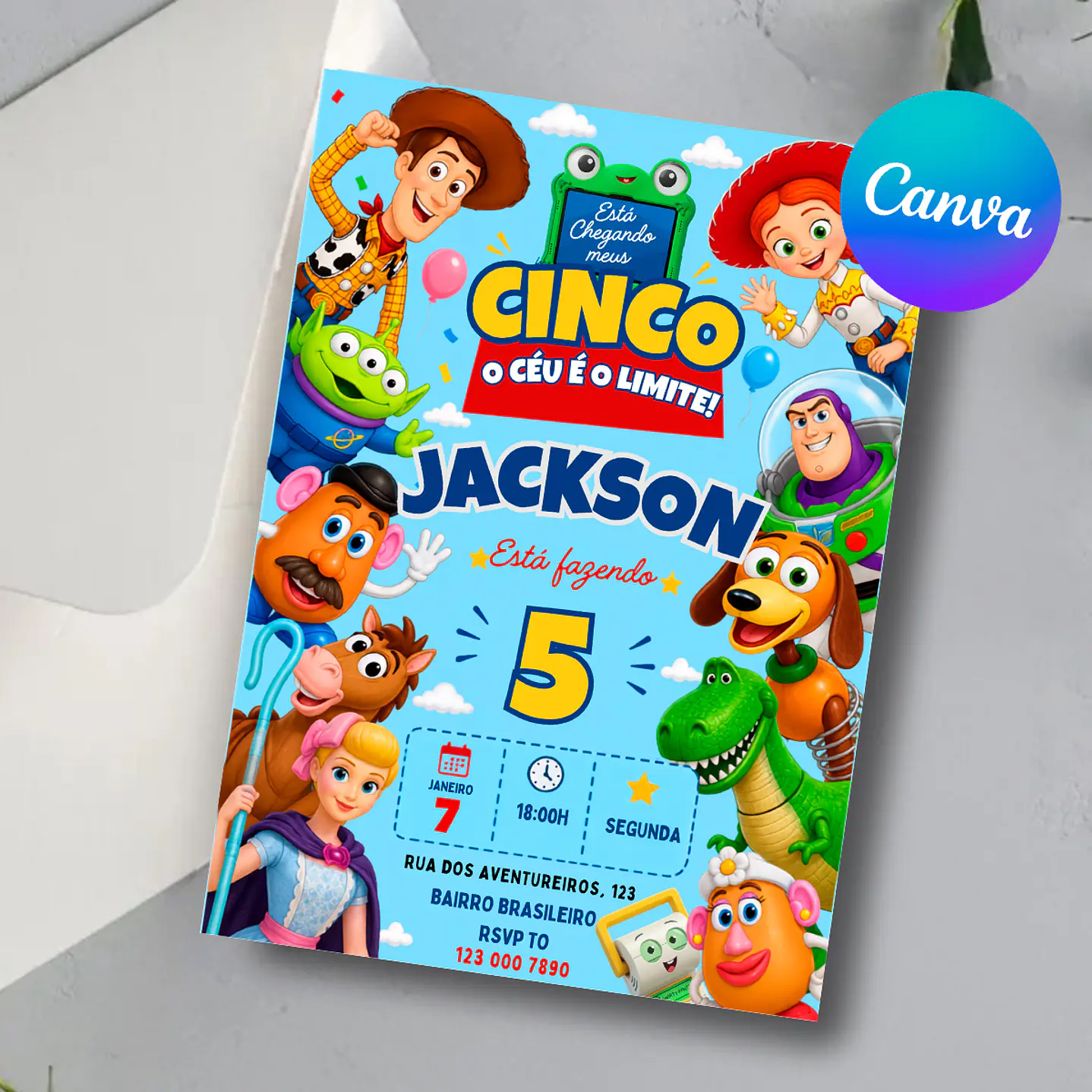 Convite Toy Story 5 Editável com Canva - Download Imediato  3