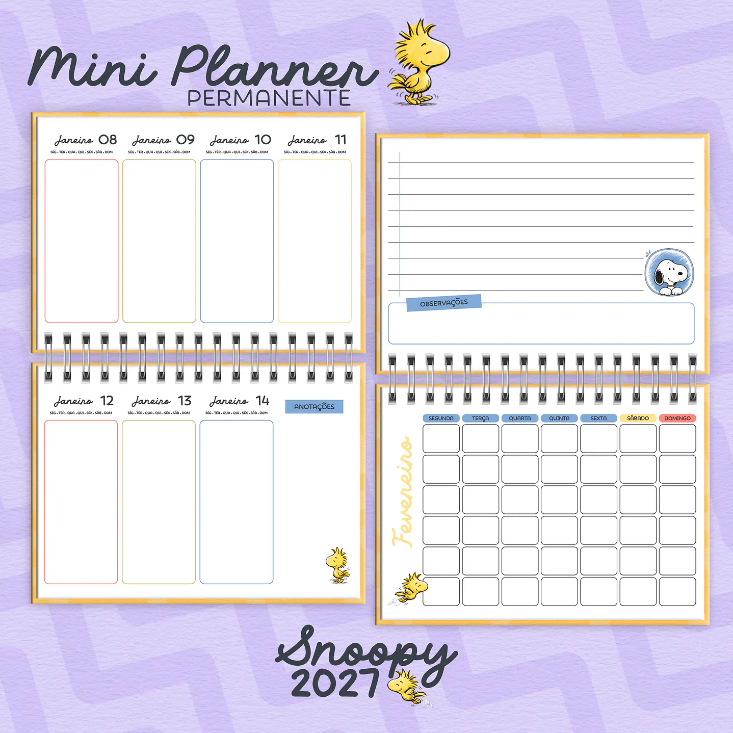 Kit Digital Encadernação Snoopy 2027 com Agendas e Planners 3