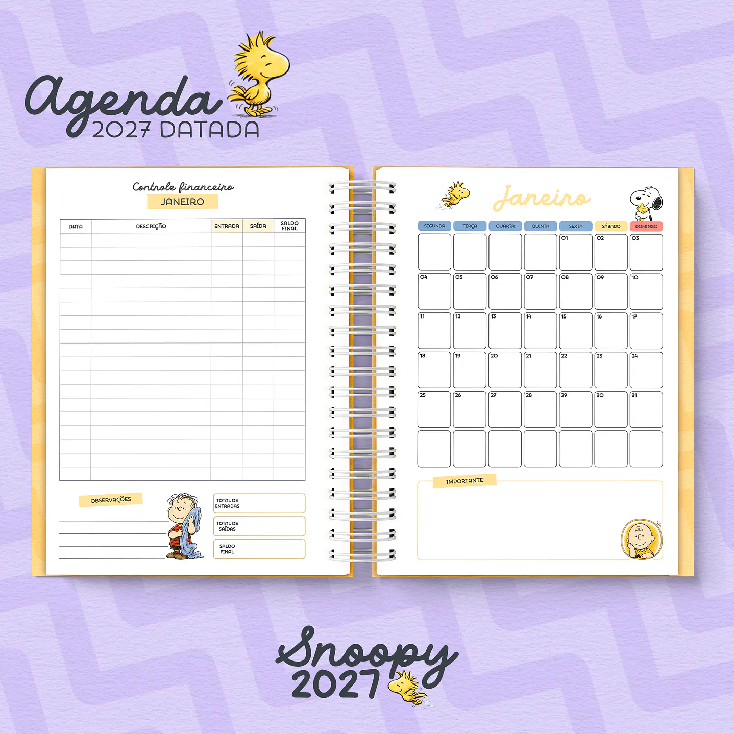 Kit Digital Encadernação Snoopy 2027 com Agendas e Planners 2