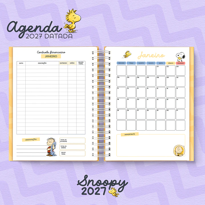 Kit Digital Encadernação Snoopy 2027 com Agendas e Planners 2