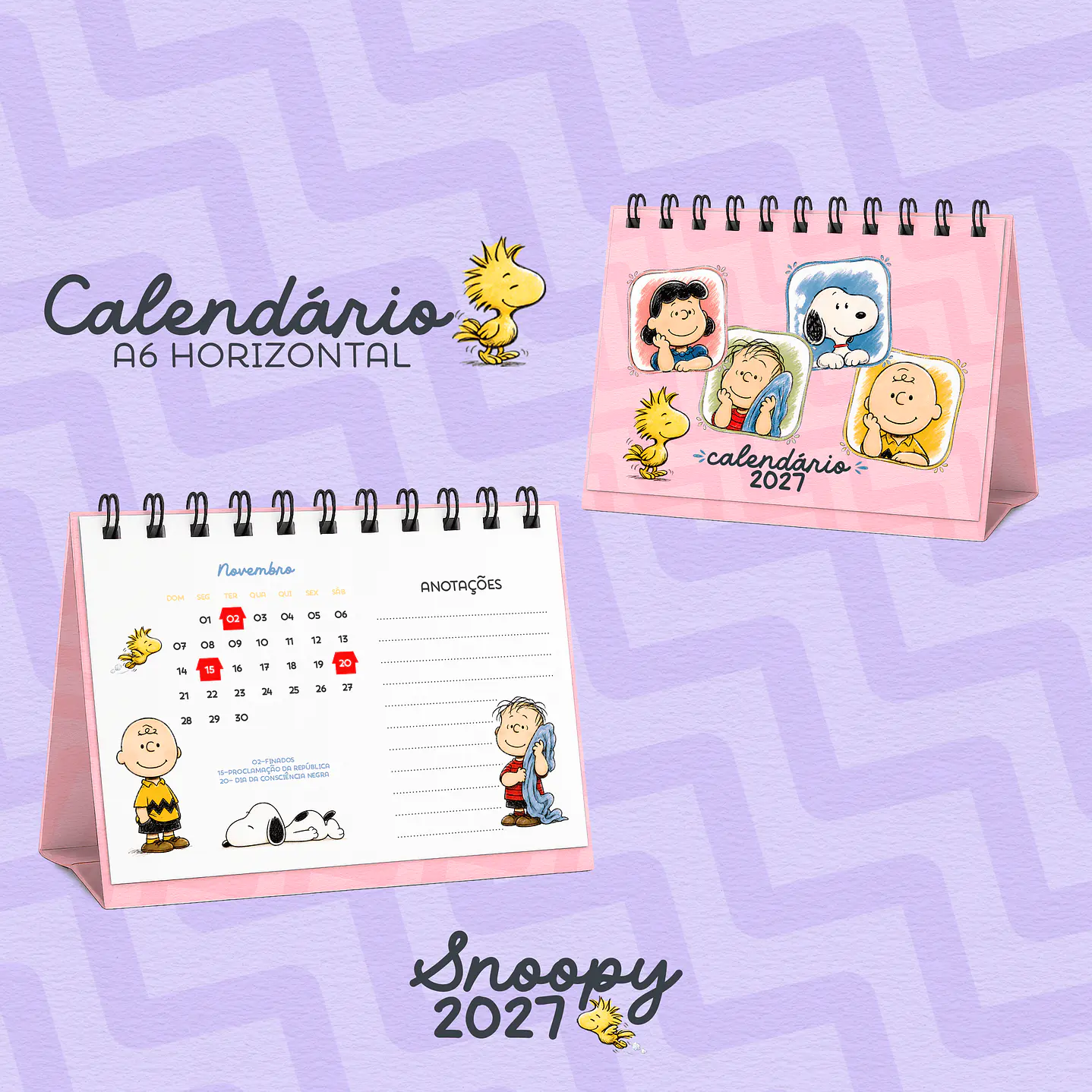 Kit Digital Encadernação Snoopy 2027 com Agendas e Planners 12