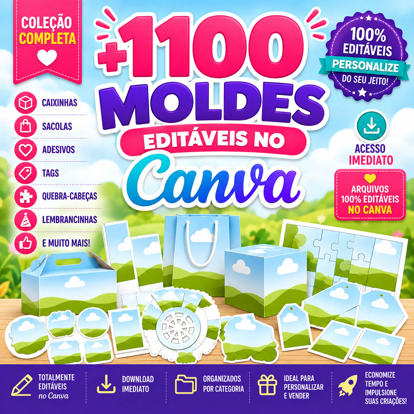 Pack com Mais de 1.100 Moldes Sacolas e Caixas Editáveis no Canva 1
