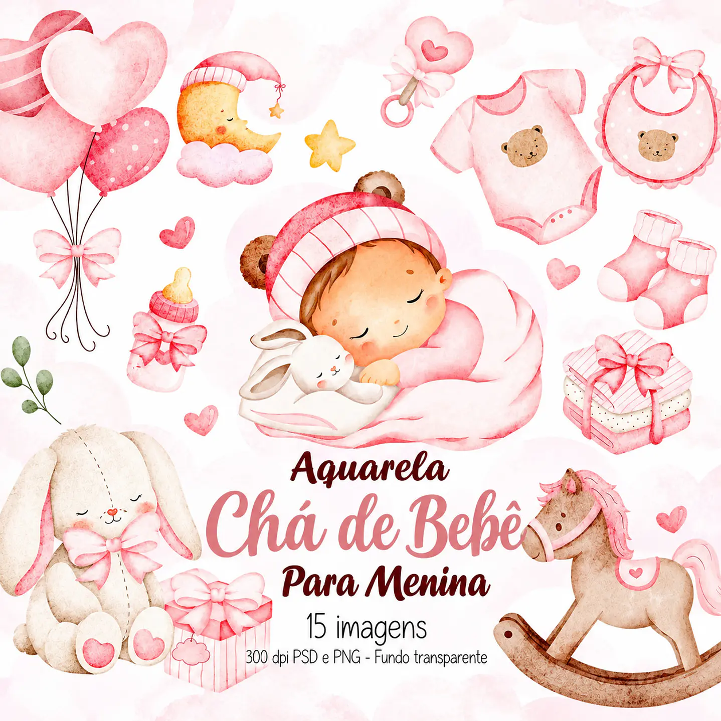 Kit Chá de Bebê Menina Aquarela para Personalizados 1