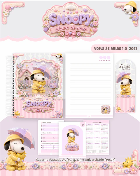 Kit Encadernação Snoopy Agenda e Cadernos 2027  – Volta às Aulas