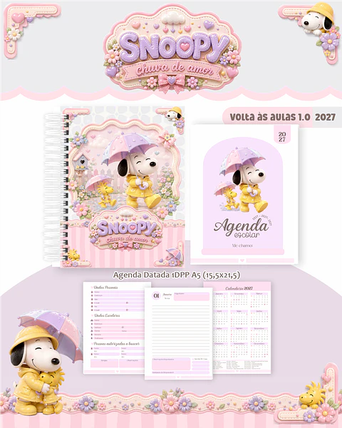 Kit Encadernação Snoopy Agenda e Cadernos 2027  – Volta às Aulas
