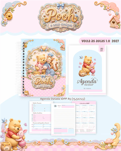 Kit Encadernação Pooh e Seus Amigos 2027 - Agendas e Cadernos