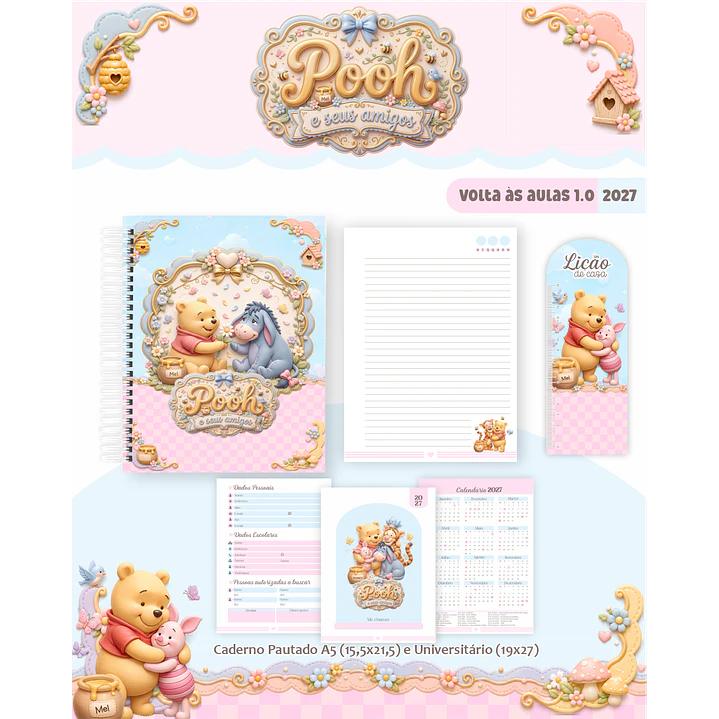 Kit Encadernação Pooh e Seus Amigos 2027 - Agendas e Cadernos 3