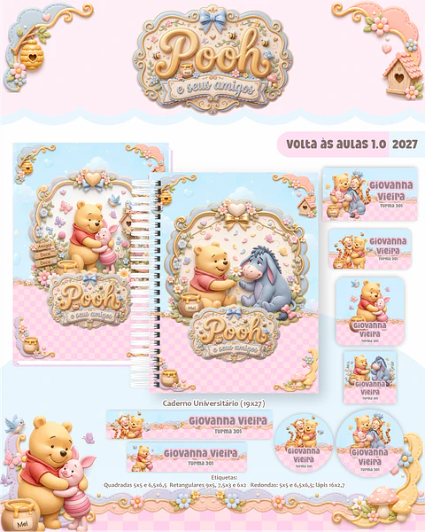 Kit Encadernação Pooh e Seus Amigos 2027 - Agendas e Cadernos