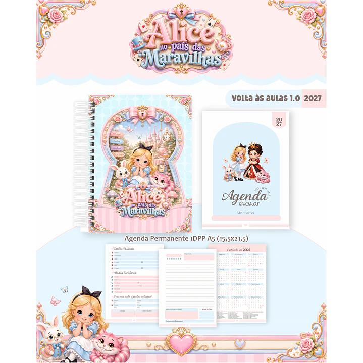 Kit Encadernação Alice no País das Maravilhas 2027 - Agendas e Cadernos  4