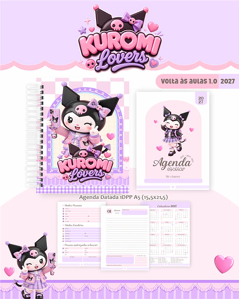 Kit Encadernação Kuromi Lovers 2027 – Volta às Aulas