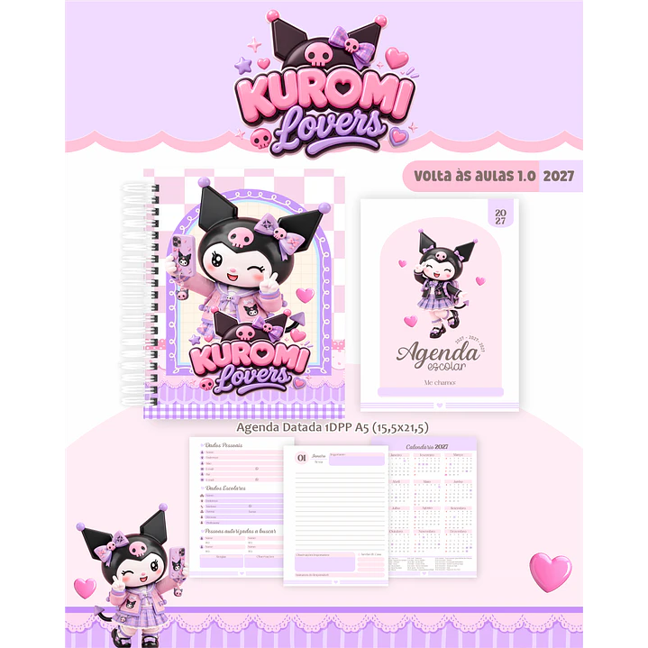 Kit Encadernação Kuromi Lovers 2027 – Volta às Aulas 2