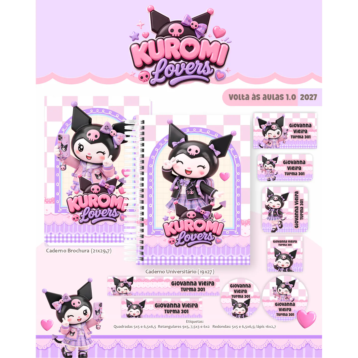 Kit Encadernação Kuromi Lovers 2027 – Volta às Aulas 1