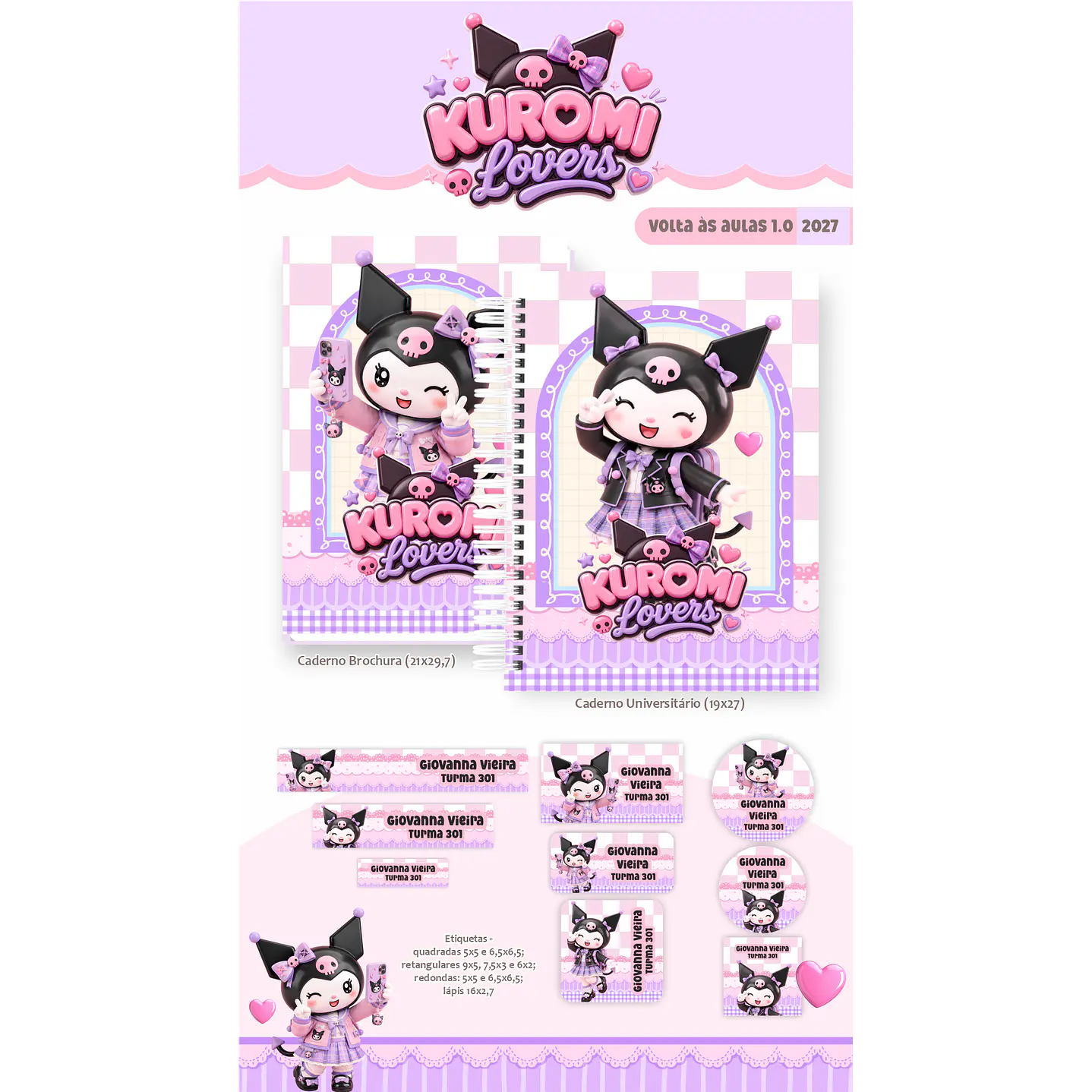 Kit Encadernação Kuromi Lovers 2027 – Volta às Aulas 6