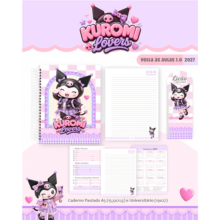 Kit Encadernação Kuromi Lovers 2027 – Volta às Aulas 7