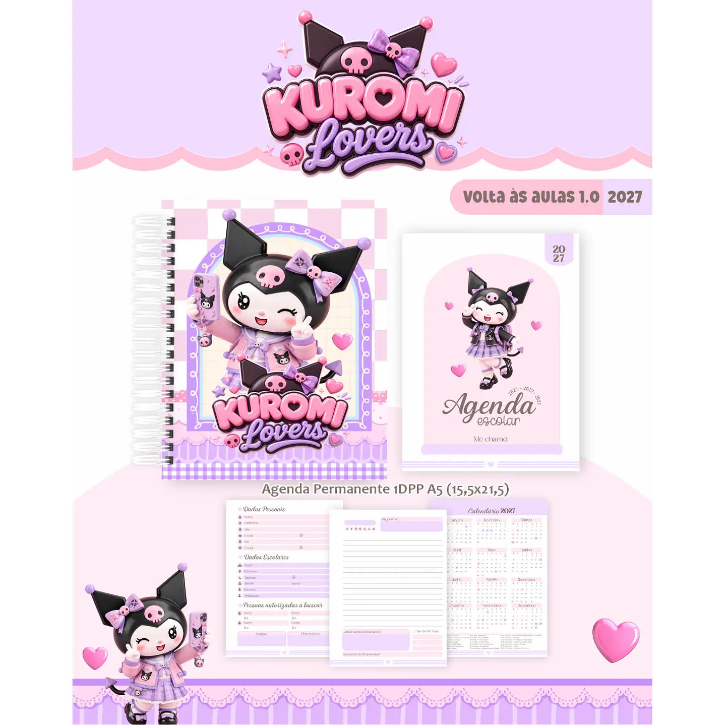 Kit Encadernação Kuromi Lovers 2027 – Volta às Aulas 9