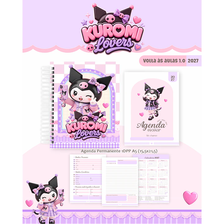 Kit Encadernação Kuromi Lovers 2027 – Volta às Aulas 9