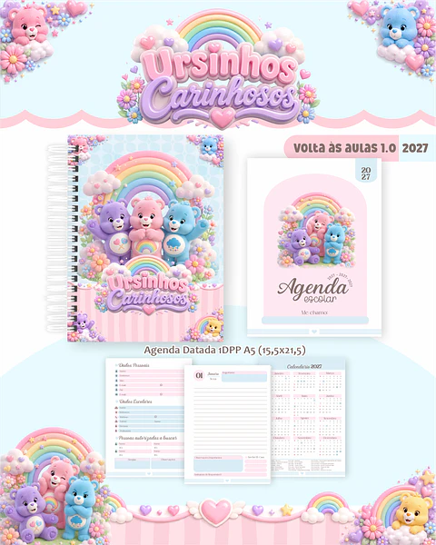 Kit Encadernação Ursinhos Carinhosos 2027 – Agendas e Cadernos