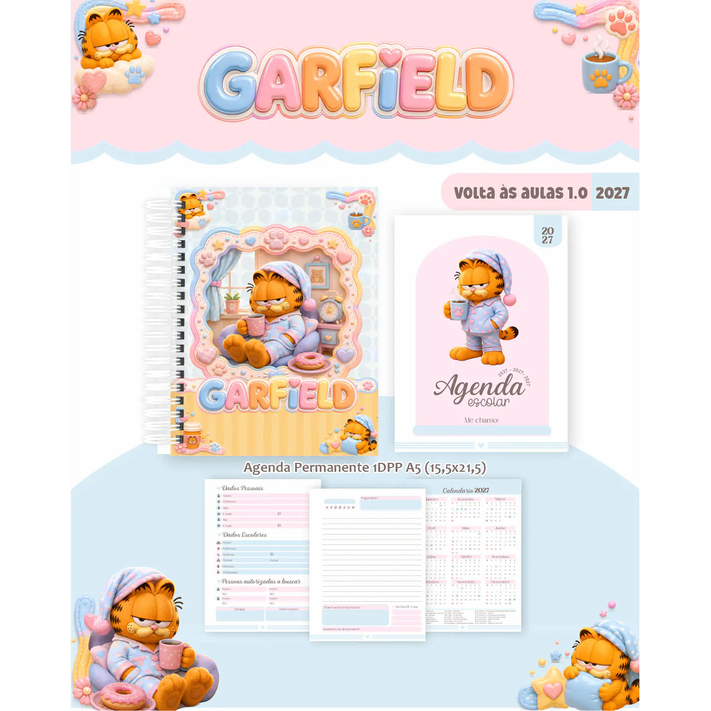 Kit Encadernação Garfield 2027 – Volta às Aulas 5