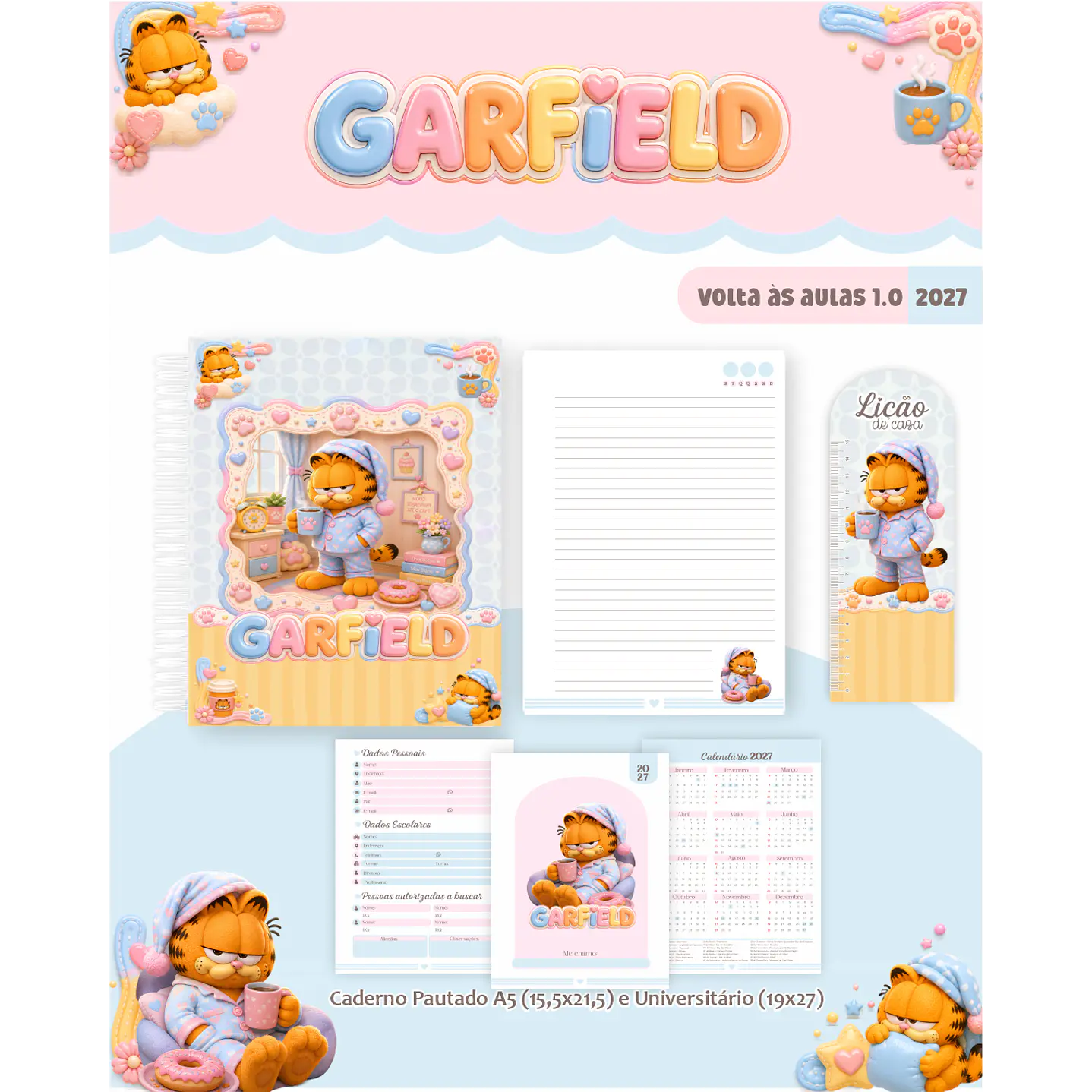 Kit Encadernação Garfield 2027 – Volta às Aulas 2
