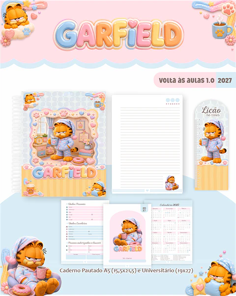 Kit Encadernação Garfield 2027 – Volta às Aulas