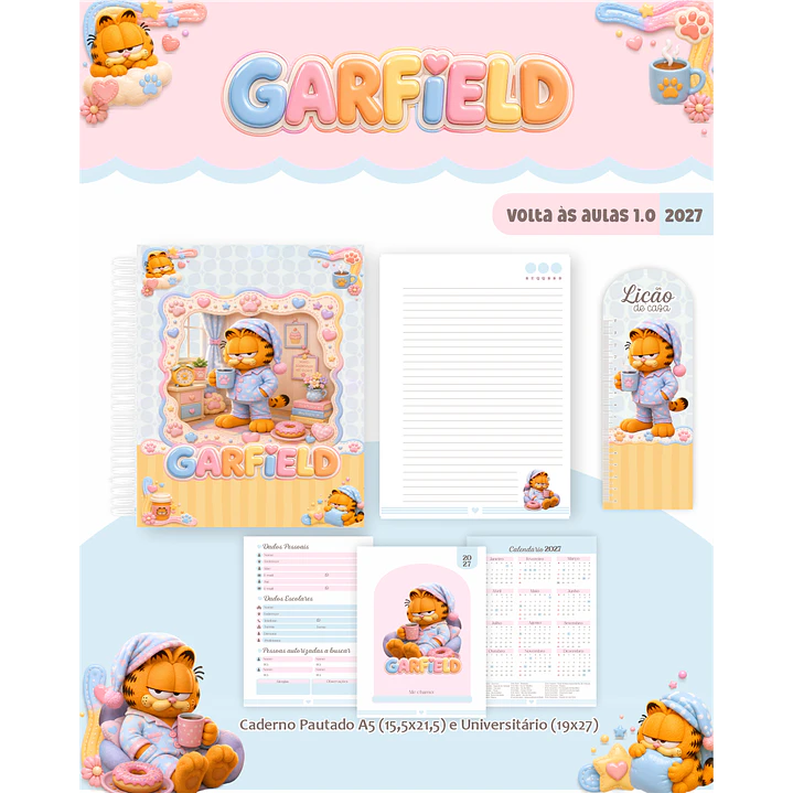 Kit Encadernação Garfield 2027 – Volta às Aulas 2