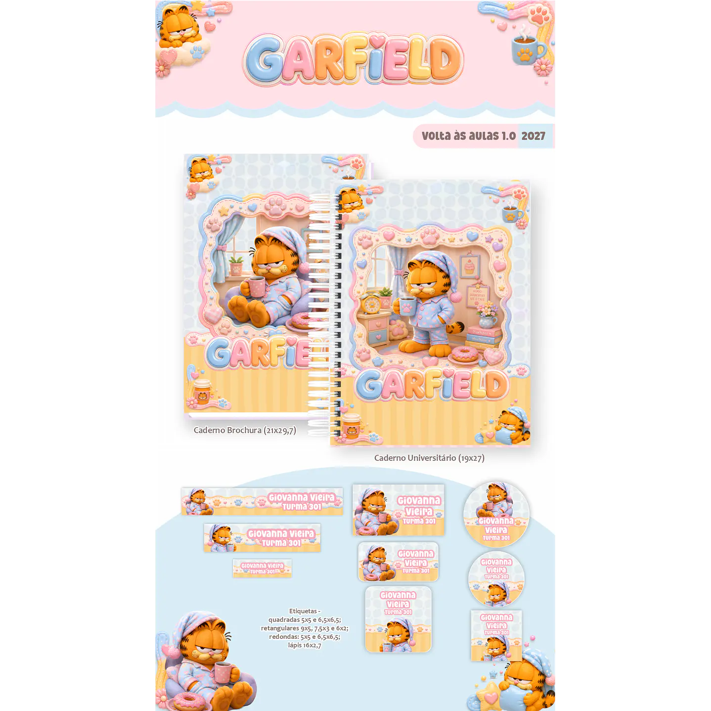 Kit Encadernação Garfield 2027 – Volta às Aulas 9