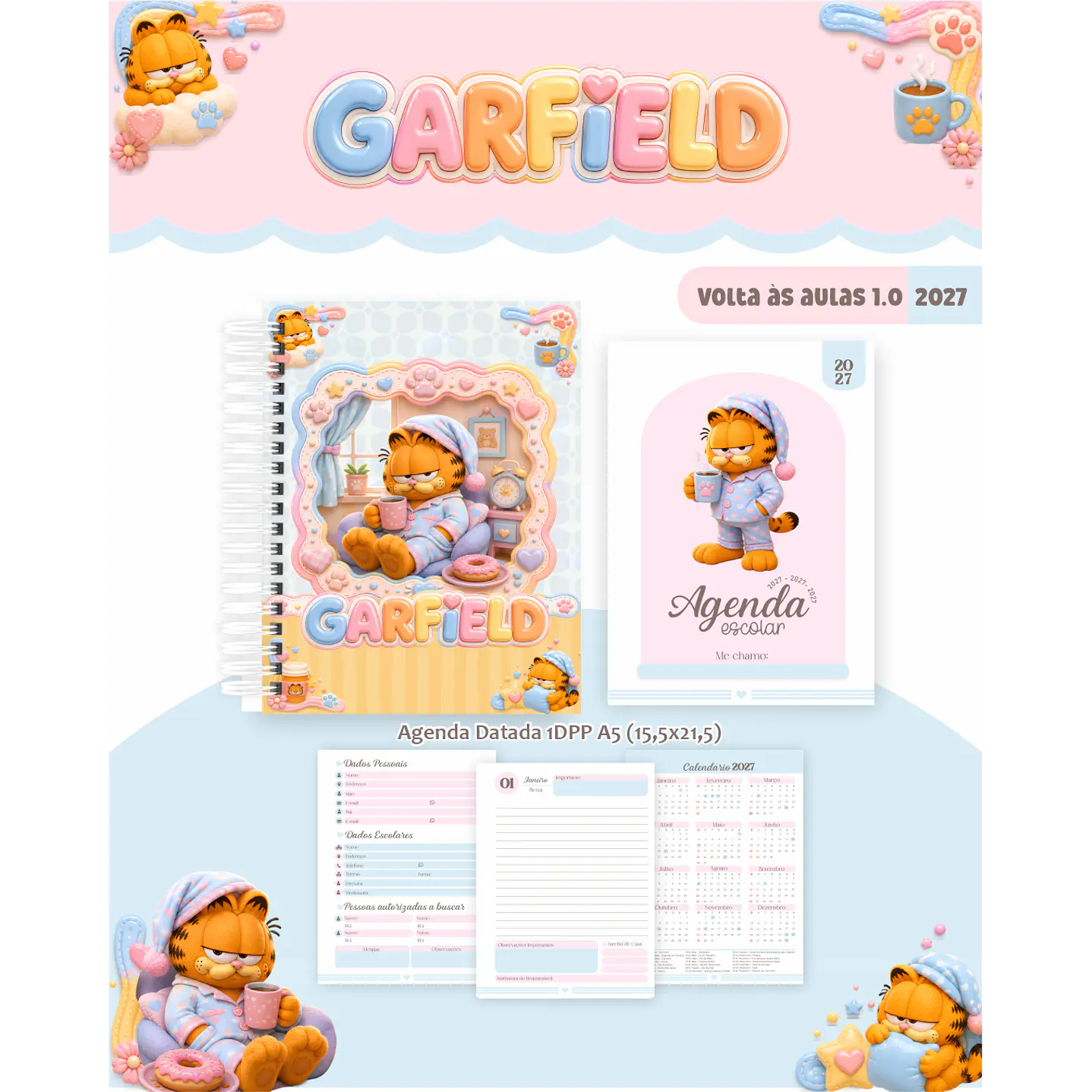 Kit Encadernação Garfield 2027 – Volta às Aulas 4