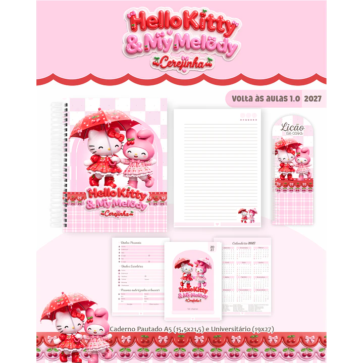 Kit Encadernação Hello Kitty & My Melody 2027 - Volta às aulas 6