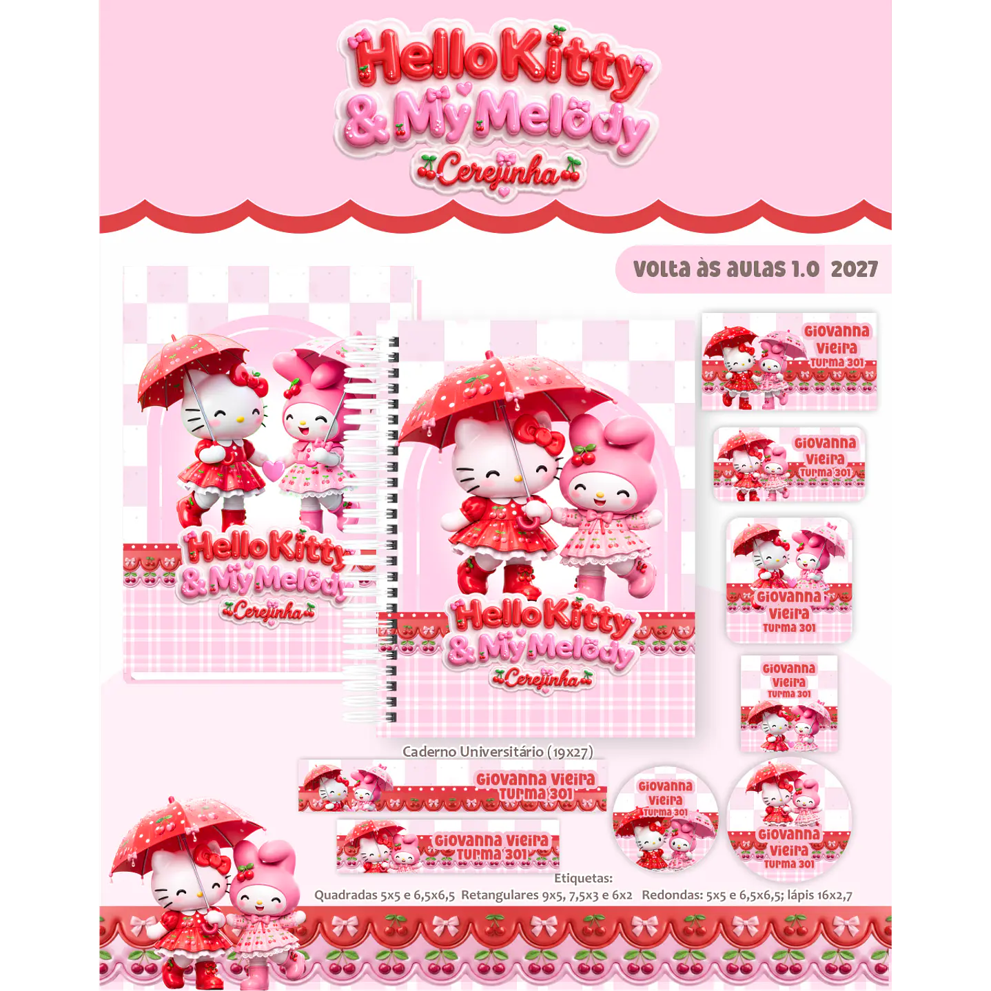 Kit Encadernação Hello Kitty & My Melody 2027 - Volta às aulas 1