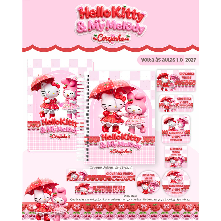 Kit Encadernação Hello Kitty & My Melody 2027 - Volta às aulas 1