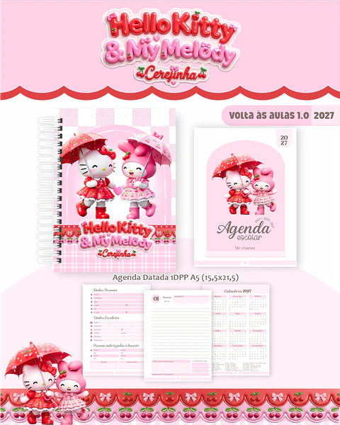 Kit Encadernação Hello Kitty & My Melody 2027 - Volta às aulas