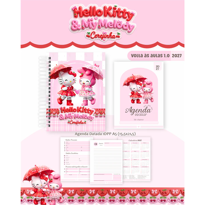 Kit Encadernação Hello Kitty & My Melody 2027 - Volta às aulas 2