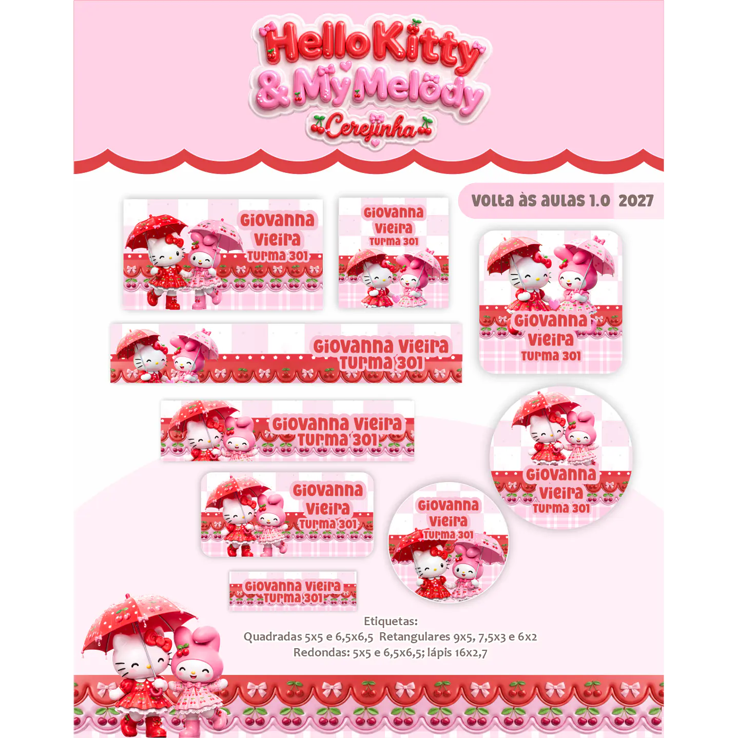Kit Encadernação Hello Kitty & My Melody 2027 - Volta às aulas 4