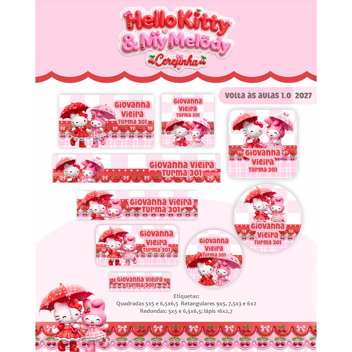 Kit Encadernação Hello Kitty & My Melody 2027 - Volta às aulas 4