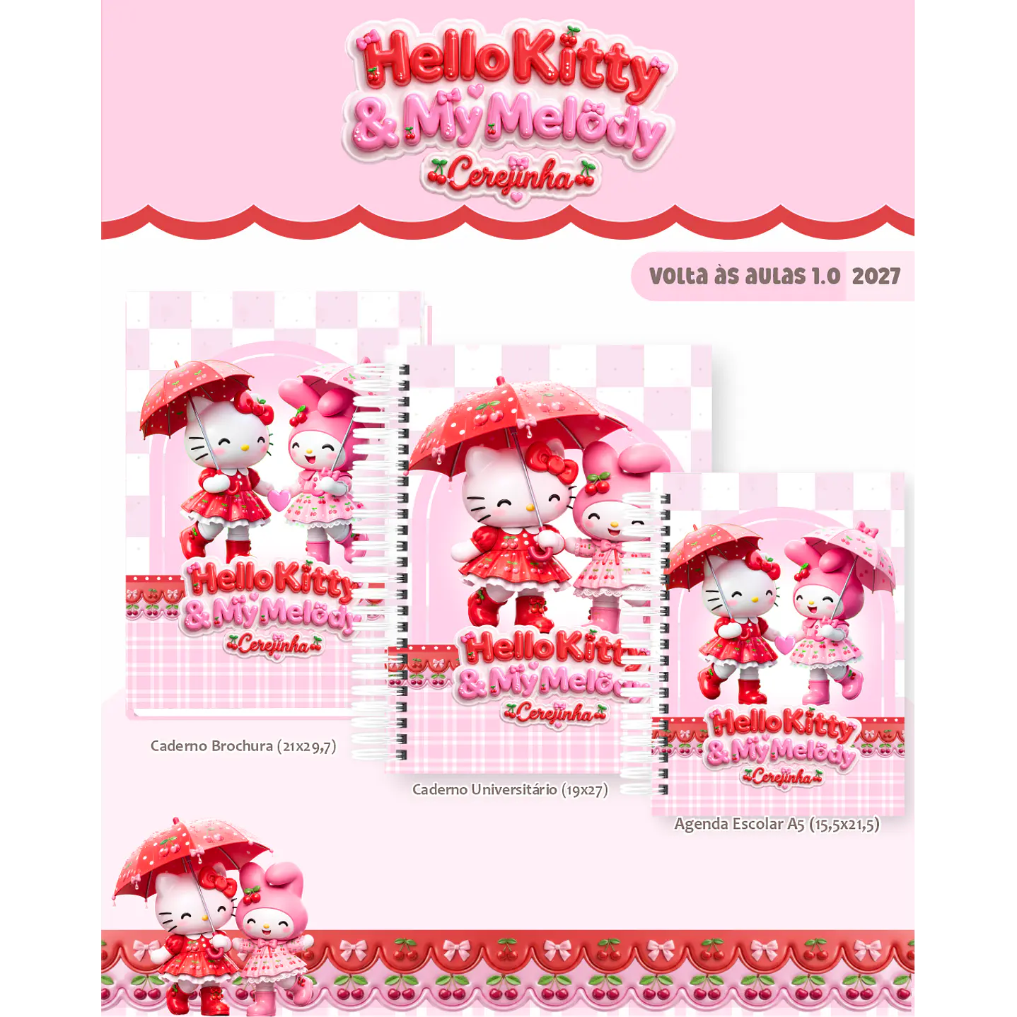 Kit Encadernação Hello Kitty & My Melody 2027 - Volta às aulas 7